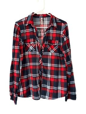 RnB Red Plaid Flannel Shirt XL New York 05 Graphic Soft Button Down